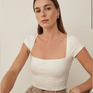 reformation bardot knit top in ivory